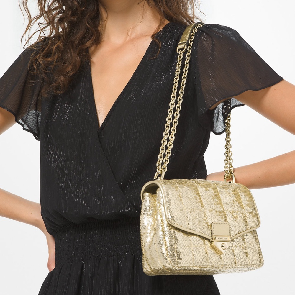 MICHAEL KORS Gold Sequence Shoulder Converted to Sling or Body Bag